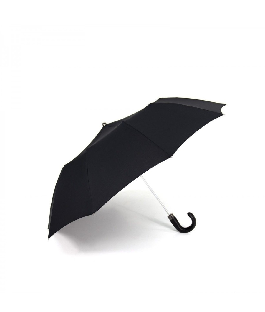 Homme Maison Pierre Vaux | Parapluie "Pliant Poignee Gainee Cuir" Automatique (10 Baleines) - Noir